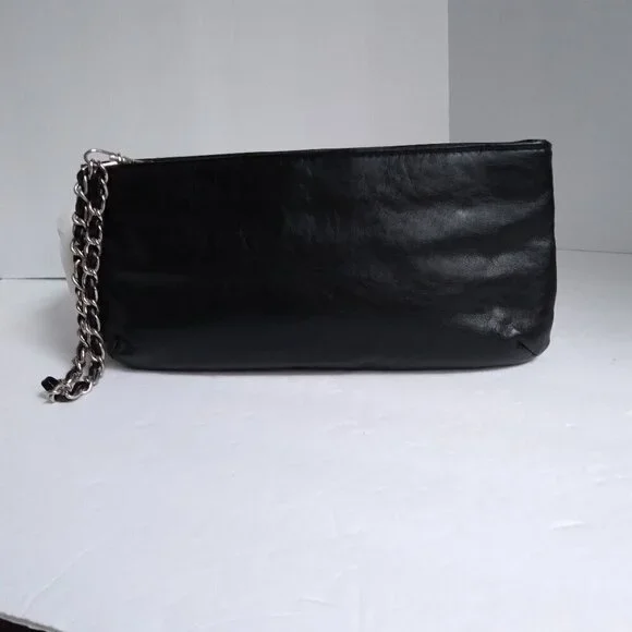 Black Bling Studded Skull Pirate Wristlet with Leather Wrapped Silver Link Chain - Picture 2 of 8